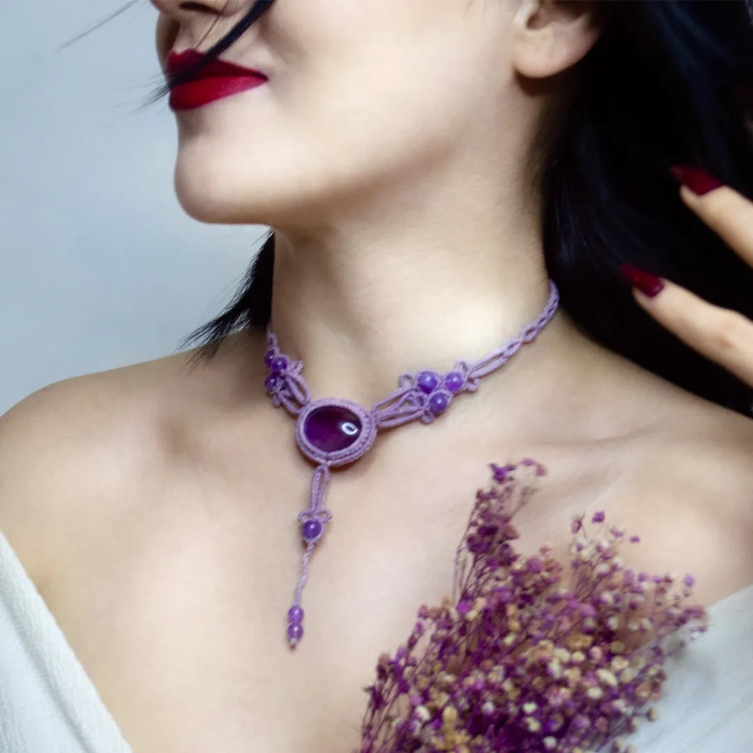 Makrome Ametist Gerdanlık