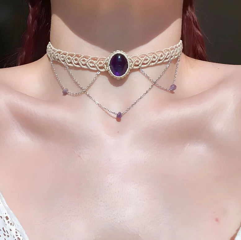 Makrome Ametist Choker