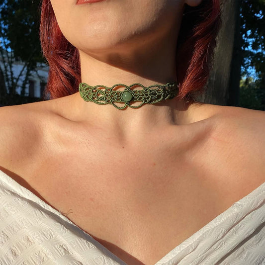 Makrome Yeşil Akik Choker