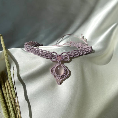 Makrome Pembe Kuvars Choker