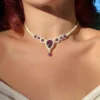 Doğal taş el yapımı makrome ametist choker